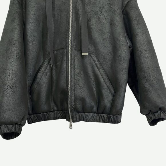 Urban Outfitters Casey Faux Suede Black Zip Up Hoodie Bomber Jacket M - Picture 4 of 10